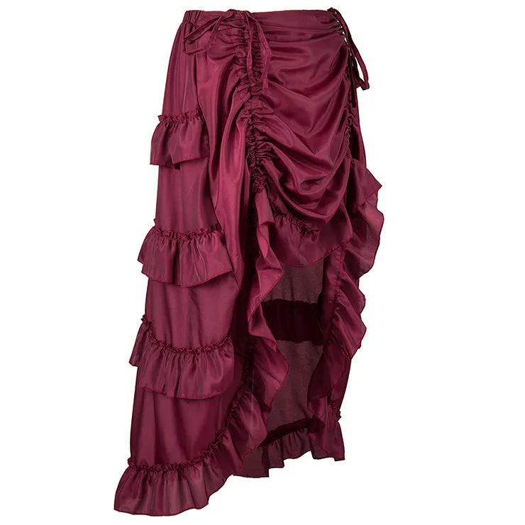 Wine Red High-Low Steampunk Skirt