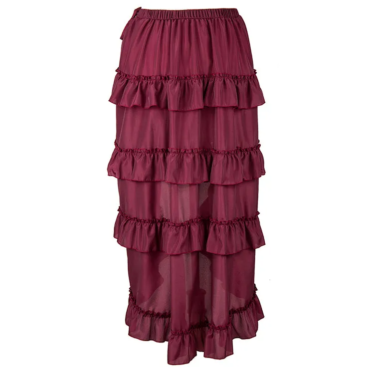 Wine Red High-Low Steampunk Skirt