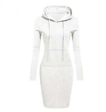 Women hooded drawstring long dressy tunic sweatshirts with pockets