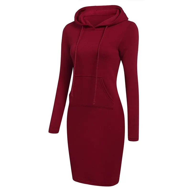 Women hooded drawstring long dressy tunic sweatshirts with pockets