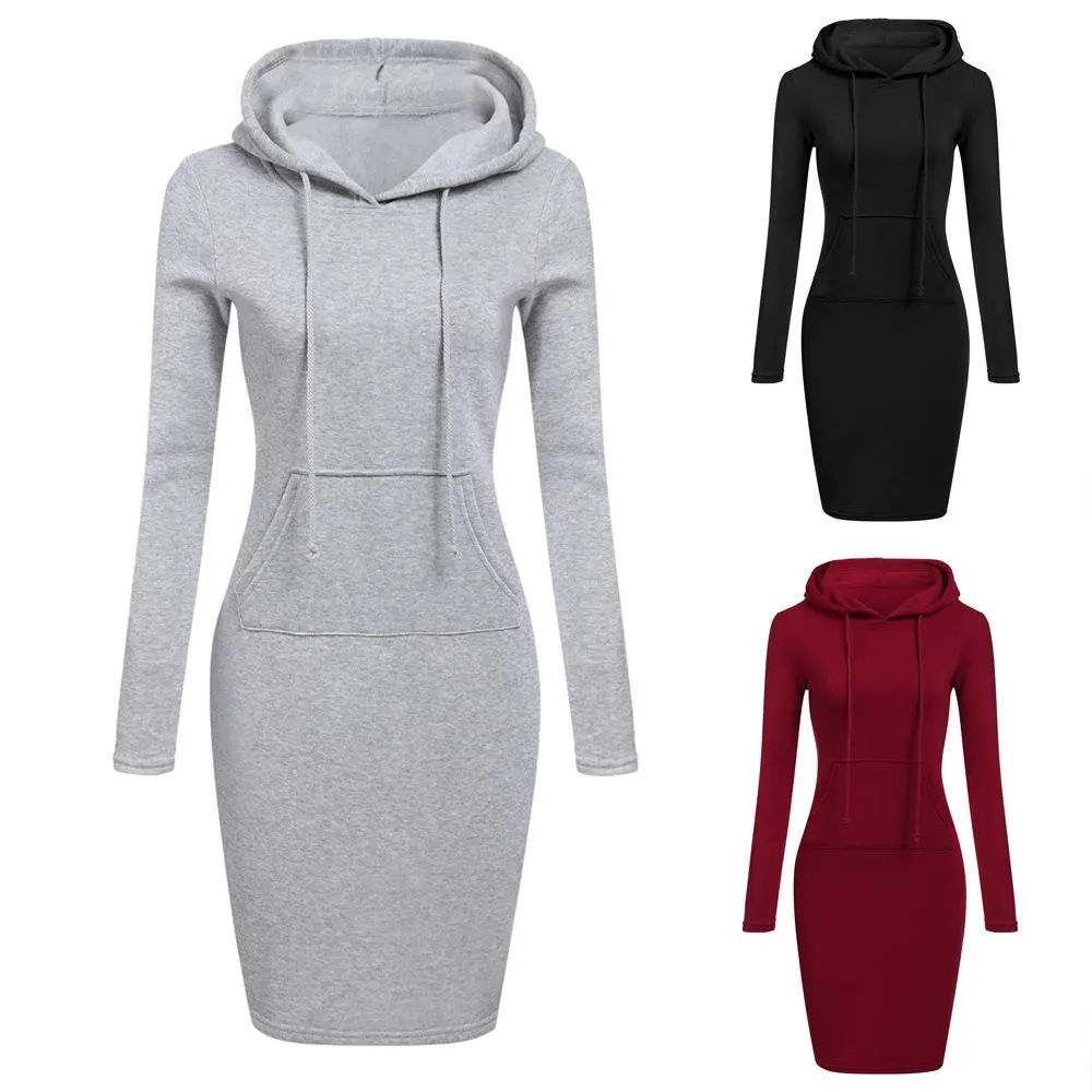 Women hooded drawstring long dressy tunic sweatshirts with pockets