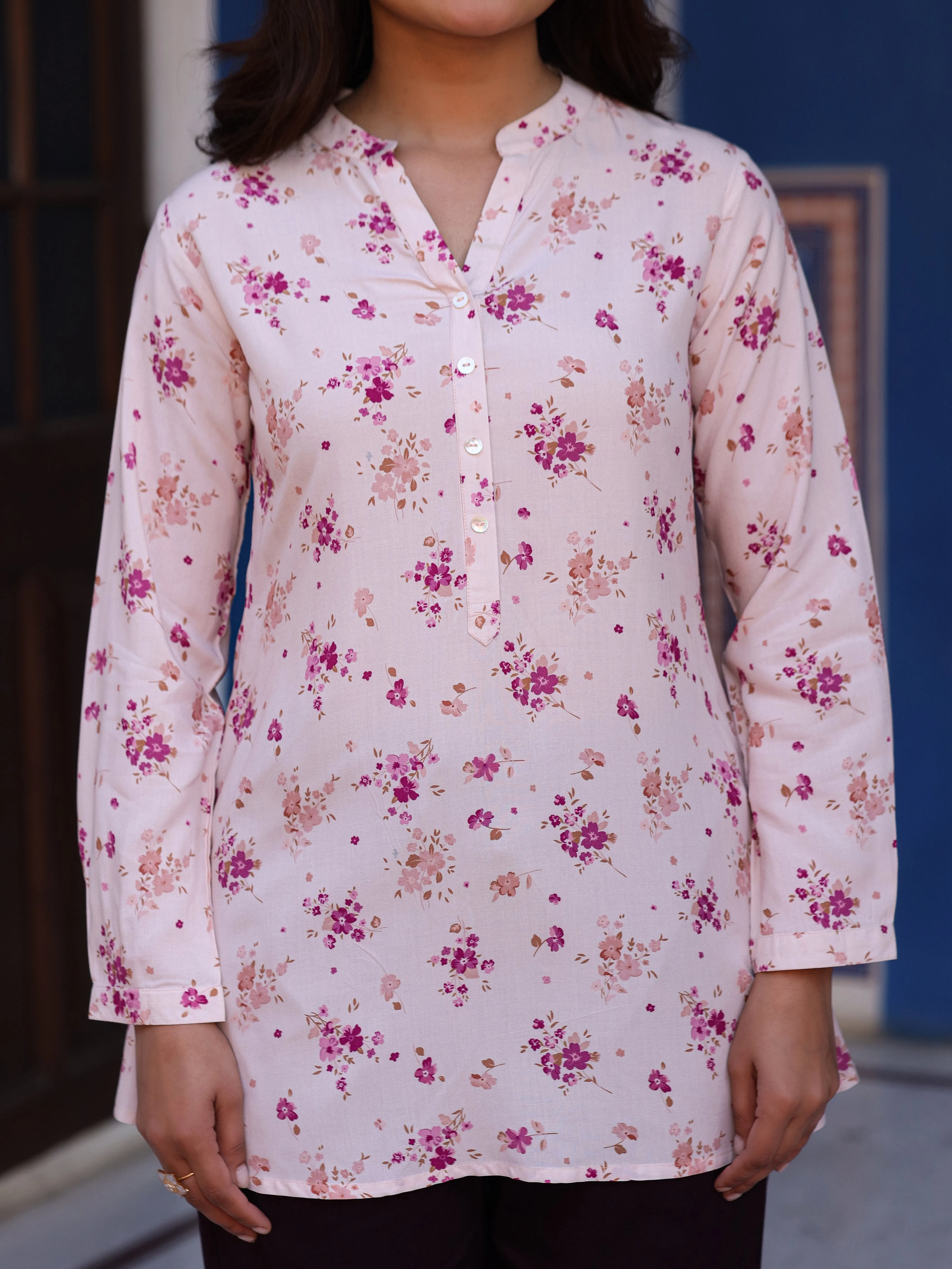 Women's Pink Floral Printed Liva Rayon Tunic