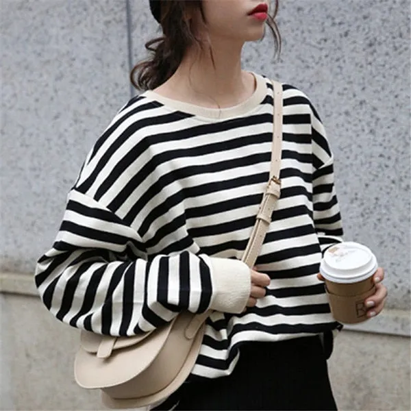 Women's Streetwear Loose Stripes Sweatshirt (One Size)