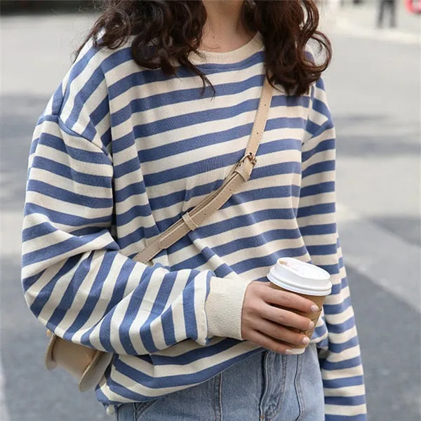 Women's Streetwear Loose Stripes Sweatshirt (One Size)