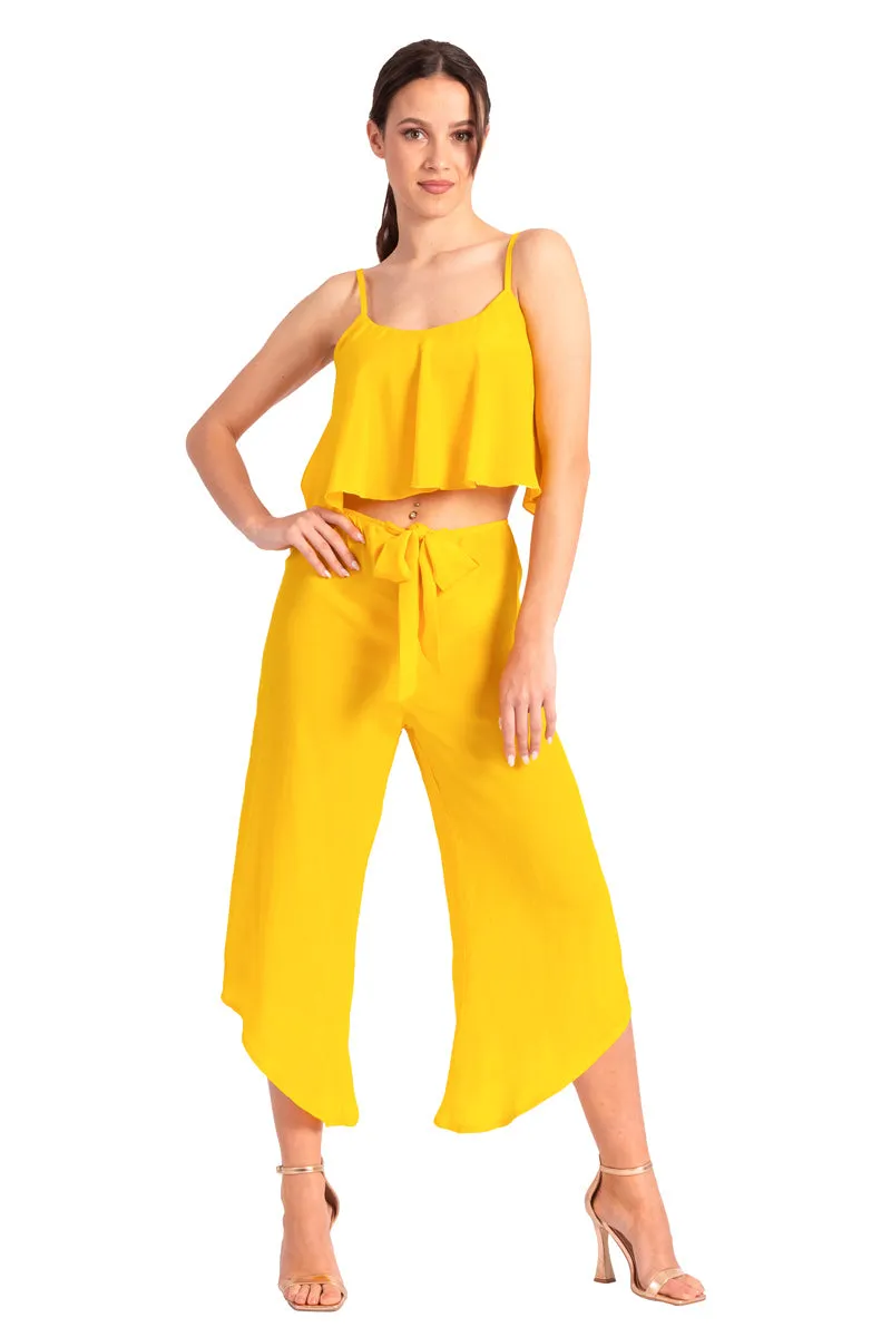 Yellow Loose Crop Top With Bust Lining