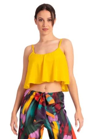 Yellow Loose Crop Top With Bust Lining