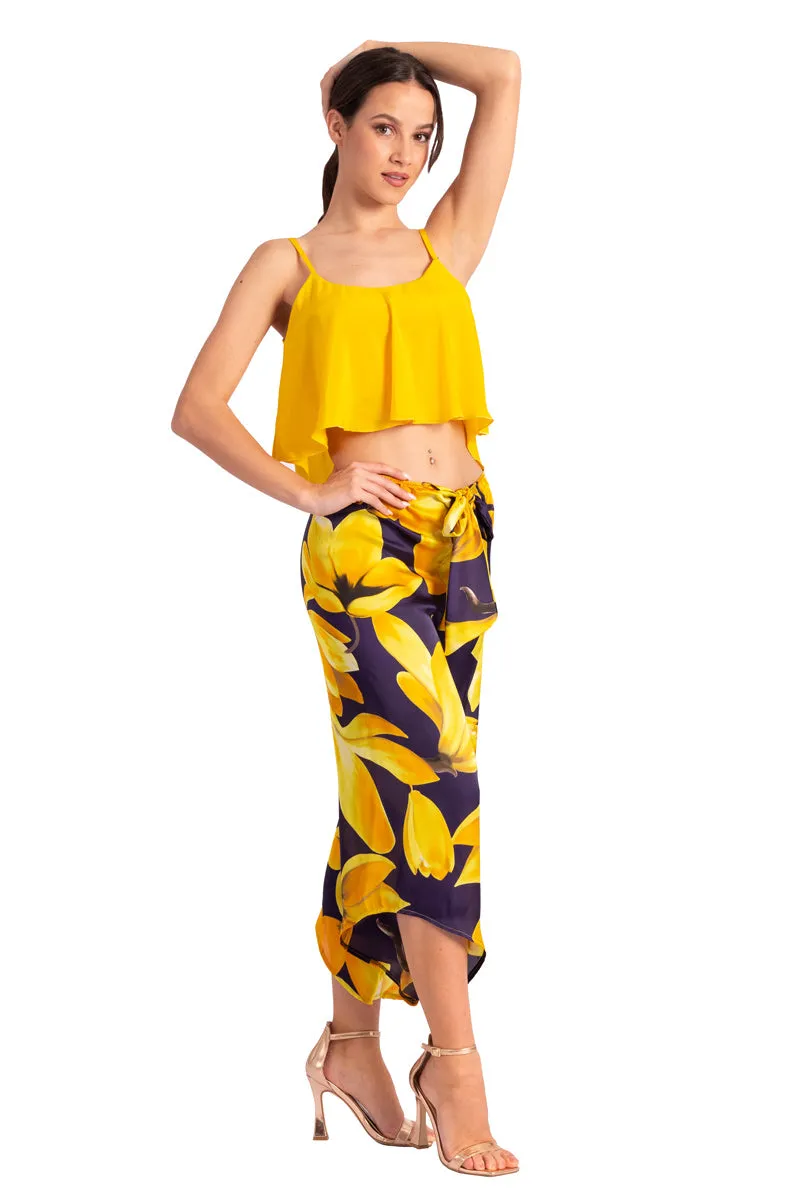 Yellow Loose Crop Top With Bust Lining